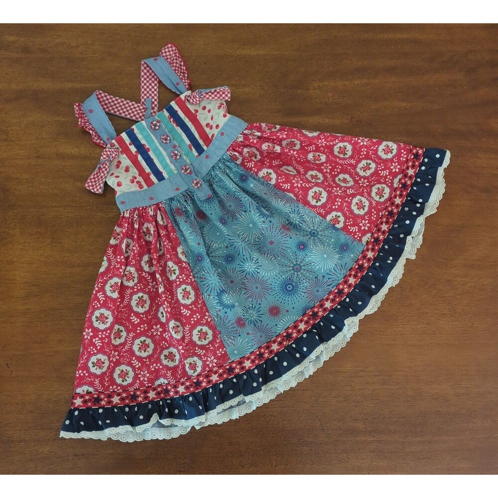 Matilda Jane Enchanted Garden Jolene Mixed-Pattern Knot Dress Size 4 EUC